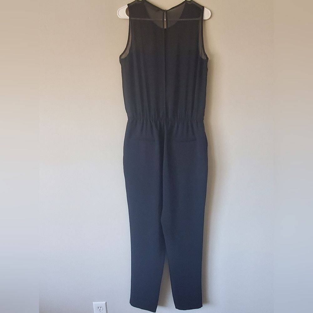Zara Black Jumpsuit Mesh Top Wide Leg Size Medium Sleek Sexy Party Cocktail
